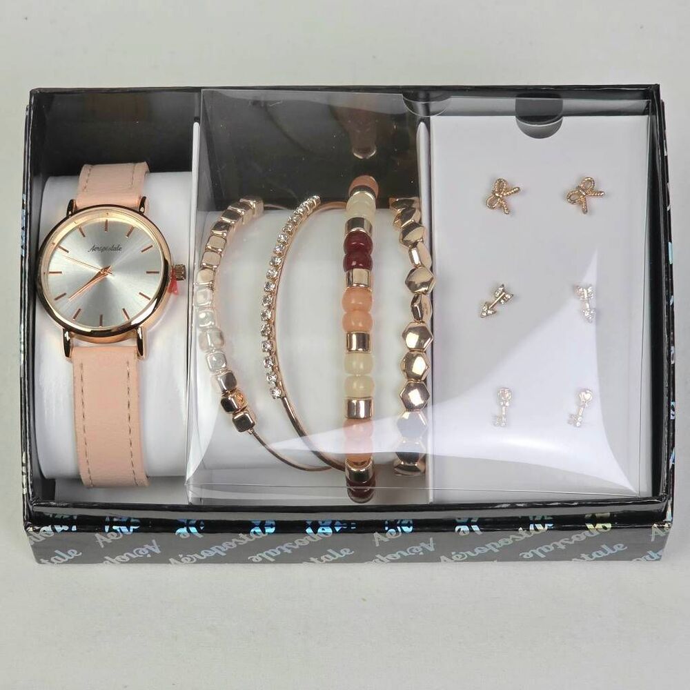 Aeropostale Watch Bracelet Jewelry Set Rose Gold